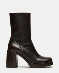FUSION Brown Distressed Square-Toe Block Heel Women's Ankle Boot | Steve Madden Sale