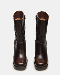 FUSION Brown Distressed Square-Toe Block Heel Women's Ankle Boot | Steve Madden Sale