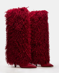 ICON Red Pointed-Toe Faux Fur Knee-High Stiletto Heel Women's Boot | Steve Madden outlet
