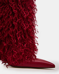 ICON Red Pointed-Toe Faux Fur Knee-High Stiletto Heel Women's Boot | Steve Madden outlet