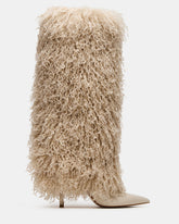 ICON Off-White Pointed-Toe Faux Fur Knee-High Stiletto Heel Women's Boot | Steve Madden for Sale