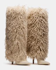 ICON Off-White Pointed-Toe Faux Fur Knee-High Stiletto Heel Women's Boot | Steve Madden for Sale
