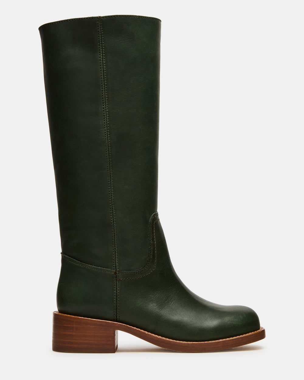 RIGGS Dark Green Leather Square-Toe Women's Boot | Steve Madden on Sale