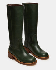 RIGGS Dark Green Leather Square-Toe Women's Boot | Steve Madden on Sale