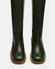 RIGGS Dark Green Leather Square-Toe Women's Boot | Steve Madden on Sale