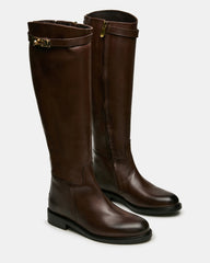 BEXLEY Brown Leather Knee-High Round-Toe Buckle Women's Boot | Steve Madden discount