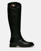 BEXLEY Black Leather Knee-High Round-Toe Buckle Women's Boot | Steve Madden online