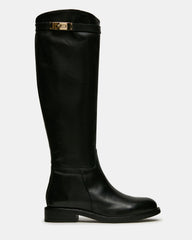 BEXLEY Black Leather Knee-High Round-Toe Buckle Women's Boot | Steve Madden online