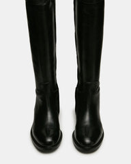 BEXLEY Black Leather Knee-High Round-Toe Buckle Women's Boot | Steve Madden online