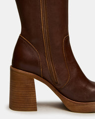 FOLIE Rust Leather Square-Toe Block Heel Knee-High Women's Boot | Steve Madden US