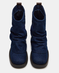 BENJI Denim Fabric Cuffed Fold-Over Moto Buckle Women's Ankle Boot | Steve Madden on Sale