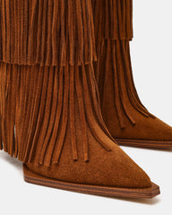 KINZEE Fringe Chestnut Suede Pointed-Toe Knee-High Western Stiletto Women's Boot | Steve Madden online
