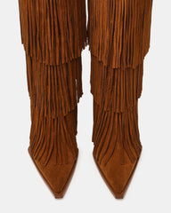 KINZEE Fringe Chestnut Suede Pointed-Toe Knee-High Western Stiletto Women's Boot | Steve Madden online