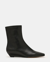 FLAIRE Black Leather Square-Toe Wedge Bootie Women's Ankle Boot | Steve Madden outlet