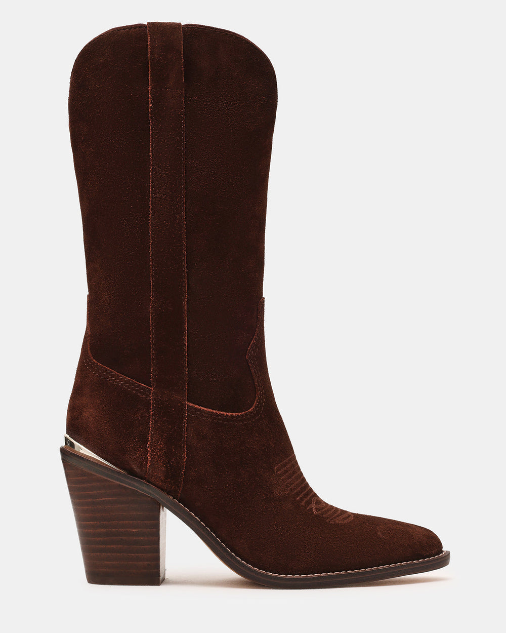 SALLY Brown Suede Pointed-Toe Western Block Heel Women's Boot | Steve Madden US