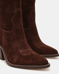 SALLY Brown Suede Pointed-Toe Western Block Heel Women's Boot | Steve Madden US