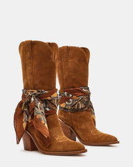 SALLY SCARF Chestnut Suede Pointed-Toe Western Block Heel Women's Boot | Steve Madden outlet