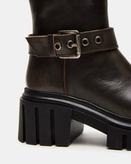 BRIGADE Brown Distressed Women's Knee-High Moto Lug Boot | Steve Madden Sale