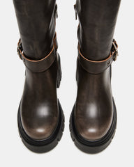 BRIGADE Brown Distressed Women's Knee-High Moto Lug Boot | Steve Madden Sale