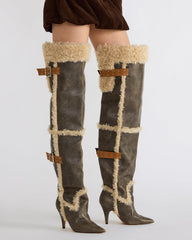 BADDIE Faux Fur Brown Distressed Over-The-Knee Moto Women's Boot | Steve Madden on Sale