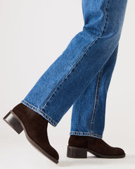 KAPLAN Brown Suede Chelsea Block Heel Women's Ankle Boot | Steve Madden US