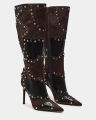 REVIVE Brown Multi Wide Calf Pointed-Toe Knee-High Stiletto Women's Boot | Steve Madden discount