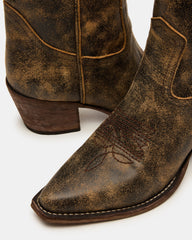 ALBANY Brown Distressed Pointed-Toe Women's Western Boot | Steve Madden US