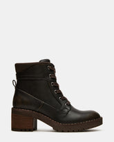 TUFF Dark Brown Lace-Up Block Heel Women's Ankle Boot | Steve Madden outlet