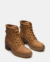 TUFF Taupe Lace-Up Block Heel Women's Ankle Boot | Steve Madden for Sale