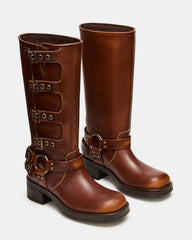 ROCKY Cognac Distressed Knee-High Moto Women's Boot | Steve Madden online
