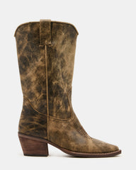 ALBANY Brown Distressed Wide Calf Pointed-Toe Women's Western Boot | Steve Madden outlet