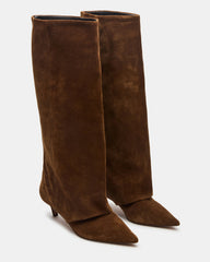 LUCA Chestnut Suede Pointed-Toe Cuffed Kitten Heel Women's Boot | Steve Madden on Sale