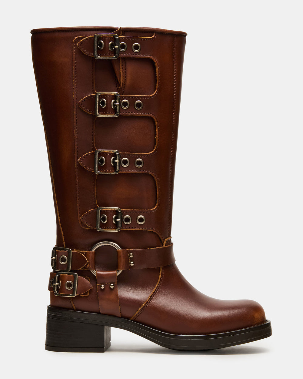 ROCKY Cognac Distressed Wide Calf Knee-High Moto Women's Boot | Steve Madden discount