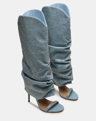 RAVINE Denim Rhinestones Knee-High Cuffed Stiletto Heel Women's Boot | Steve Madden outlet