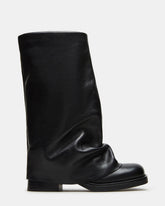 BENTON Black Leather Women's Cuffed Moto Boot | Steve Madden Sale