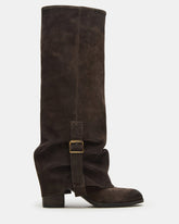 BOZEMAN Dark Taupe Suede Knee-High Fold-Over Cuffed Women's Boot | Steve Madden Sale