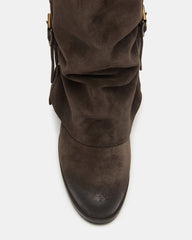 BOZEMAN Dark Taupe Suede Knee-High Fold-Over Cuffed Women's Boot | Steve Madden Sale