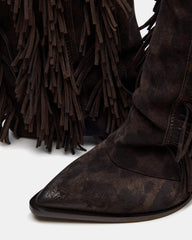 LANDMARK Brown Leopard Cuffed Fringe Western Women's Ankle Boot | Steve Madden outlet