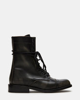 THERON Black Distressed Moto Combat Women's Ankle Boot | Steve Madden for Sale