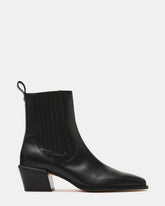 DARSEN Black Leather Square-Toe Block Heel Women's Ankle Boot | Steve Madden on Sale