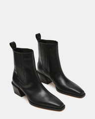 DARSEN Black Leather Square-Toe Block Heel Women's Ankle Boot | Steve Madden on Sale