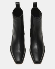DARSEN Black Leather Square-Toe Block Heel Women's Ankle Boot | Steve Madden on Sale
