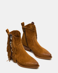 LARAMIE Chestnut Suede Fringe Western Pointed-Toe Women's Ankle Boot | Steve Madden online