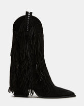 LANDMARK Black Suede Cuffed Fringe Western Women's Ankle Boot | Steve Madden Sale
