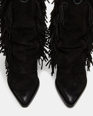 LANDMARK Black Suede Cuffed Fringe Western Women's Ankle Boot | Steve Madden Sale