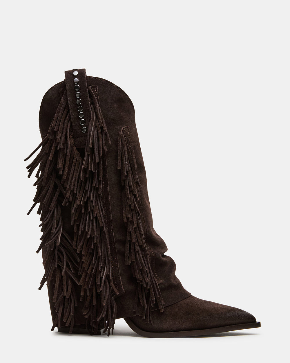 LANDMARK Brown Suede Cuffed Fringe Western Women's Ankle Boot | Steve Madden for Sale