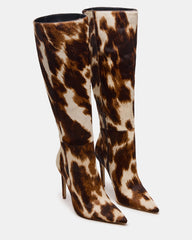 NITRO Brown Cow Print Wide Calf Pointed-Toe Stiletto Heel Knee-High Women's Boots | Steve Madden discount