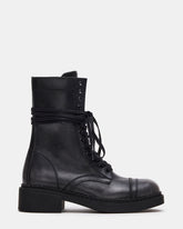CRIMSON Black Distressed Moto Combat Women's Ankle Booties | Steve Madden Sale