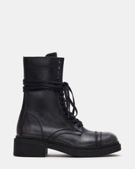 CRIMSON Black Distressed Moto Combat Women's Ankle Booties | Steve Madden Sale