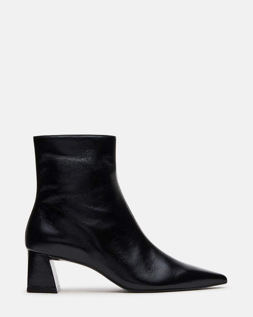ASHLI Black Leather Pointed-Toe Block Heel Women's Ankle Boot | Steve Madden outlet